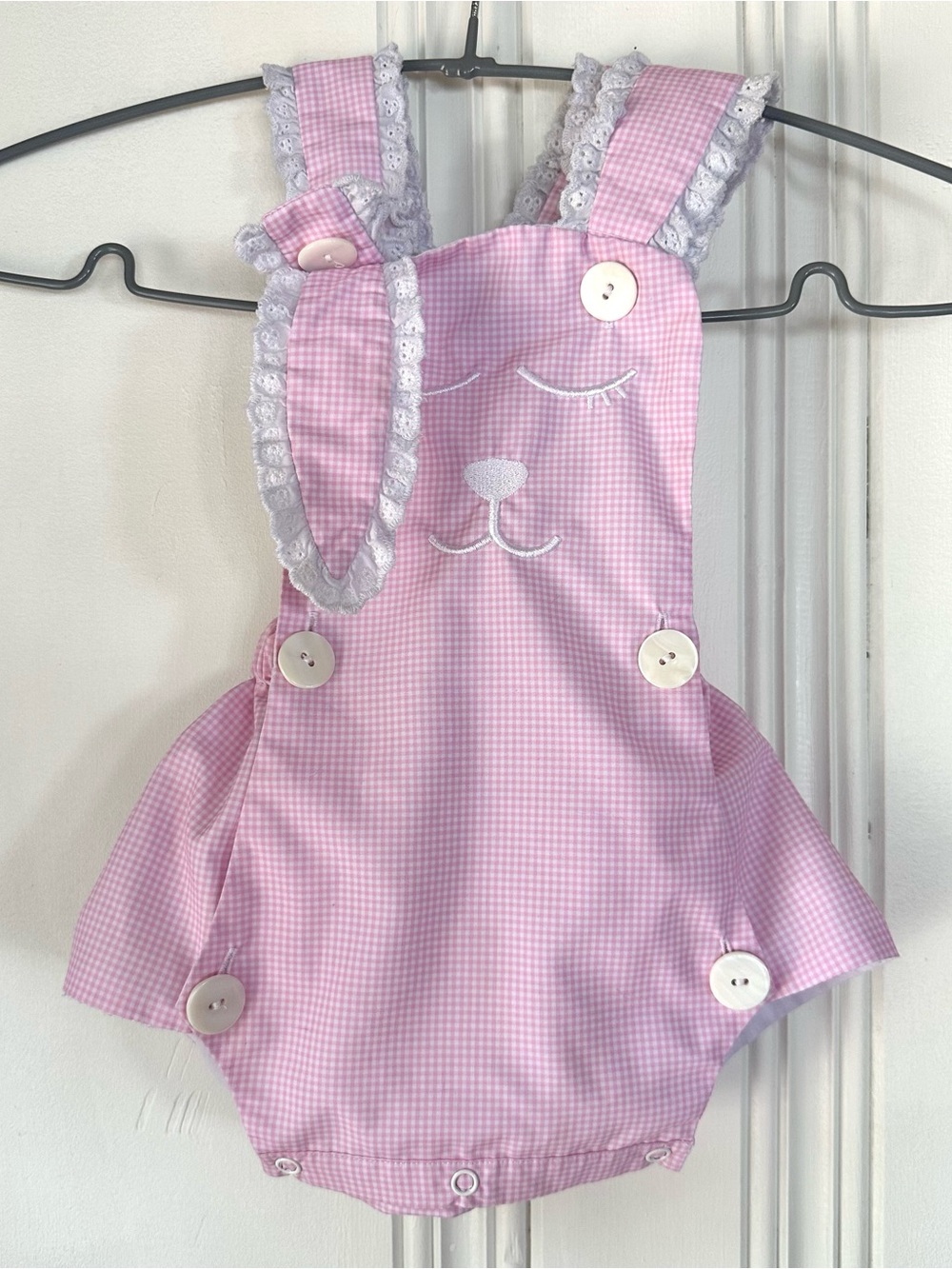 Cecil & Lou Pink Gingham Bunny Romper / Diaper Cover - Girls Kids